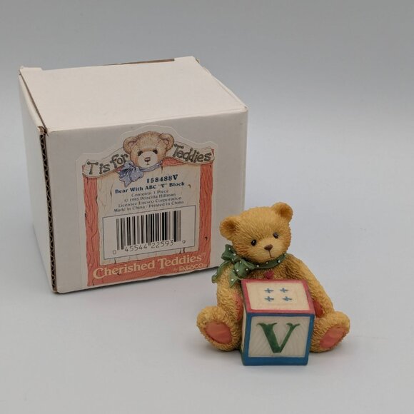 Cherished Teddies Bear with ABC "V" Block (158488V) 1995 - Picture 2 of 10